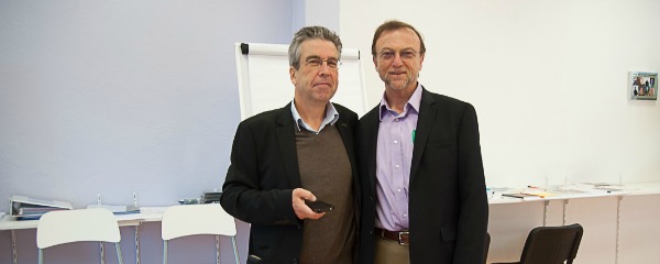 Sam in France with Colleague Gilles Roy 600x240